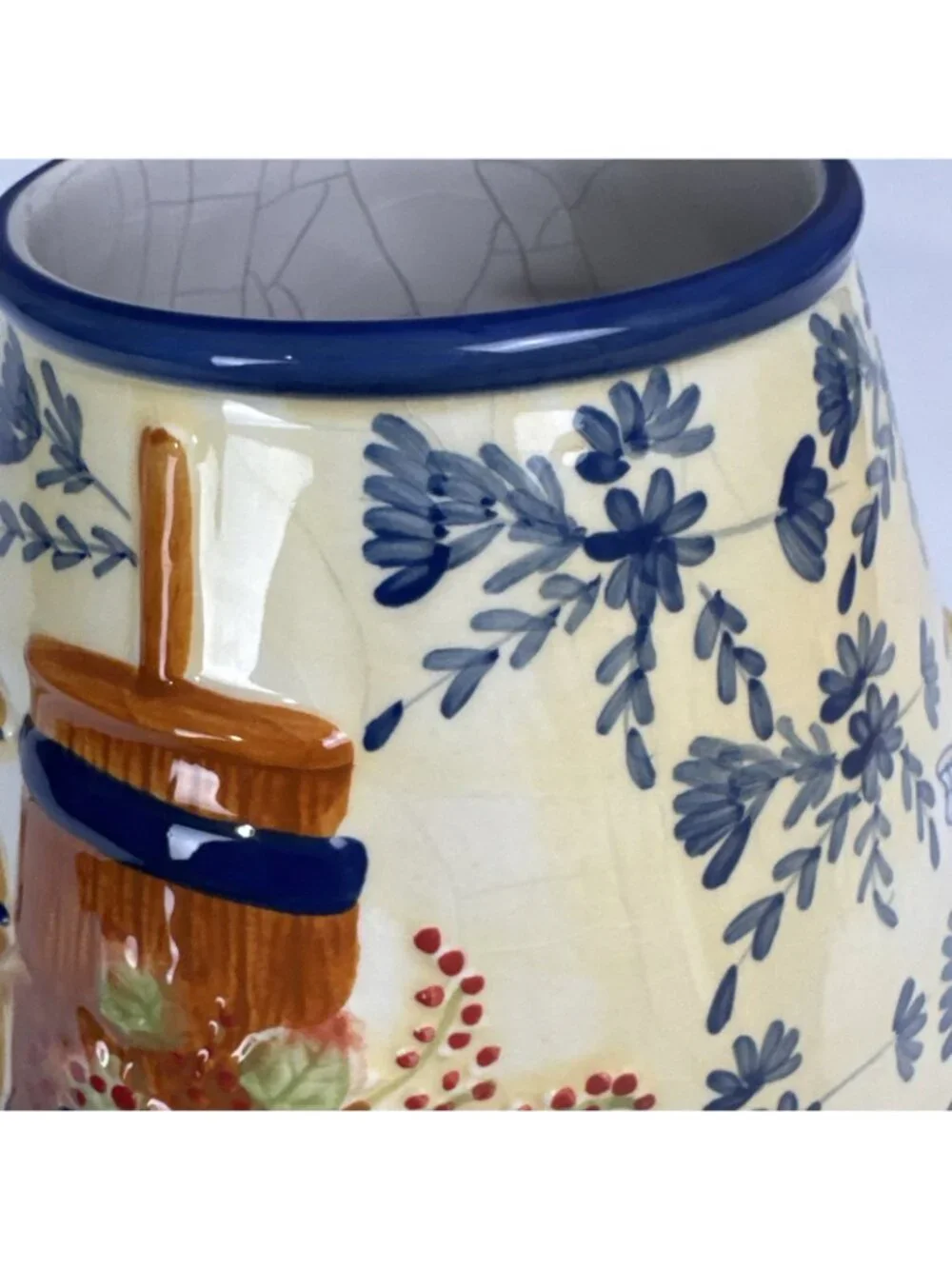 Yankee Candle Large Topper Country Butter Churn Cream Blue Tan shade farmhouse
